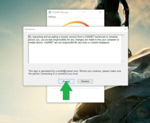 Authorise CQANET's techniician access to your device.
