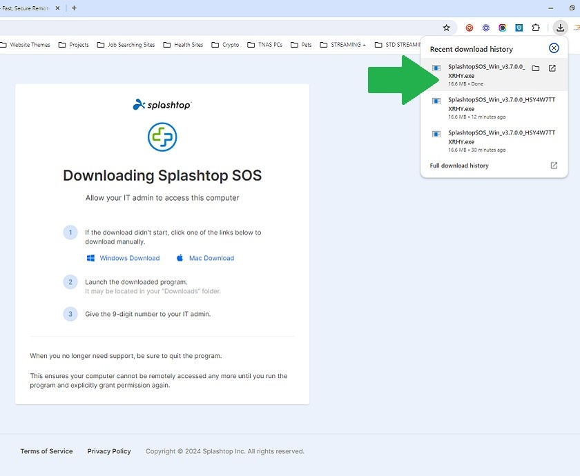 Verify, then run or open file SplashtopSOS_xxx.